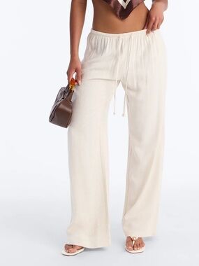 Fashion Nova Cream Wide-Leg Drawstring Pants